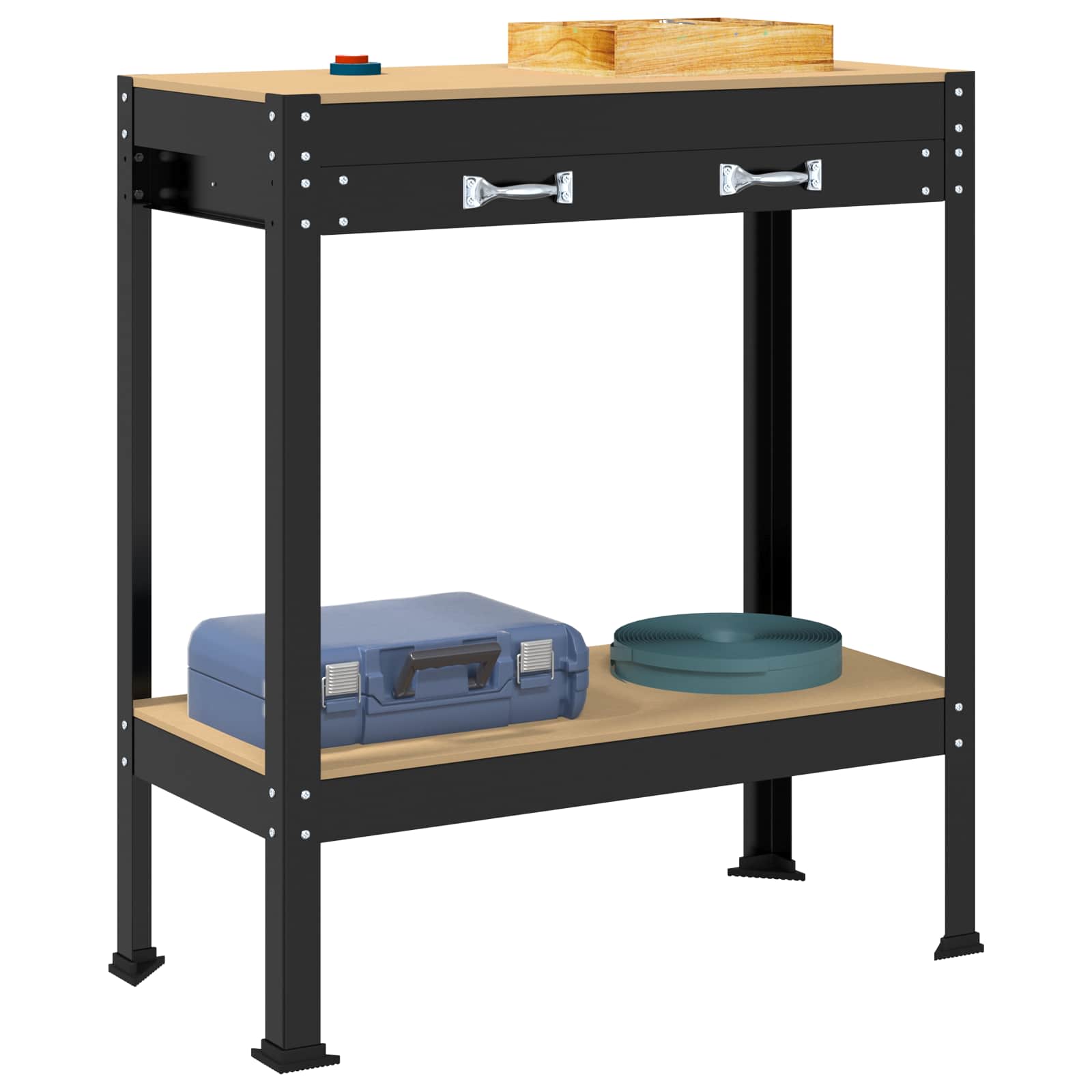 Banci de lucru cu sertar Negru 81 x 41 x 145 cm Lemn compozit — imaginea 3