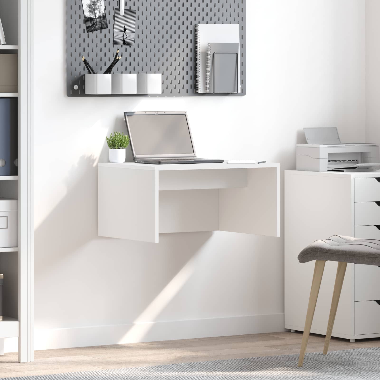 Birou montat pe perete Alb 60 x 45 x 30 cm Lemn compozit — imaginea 2