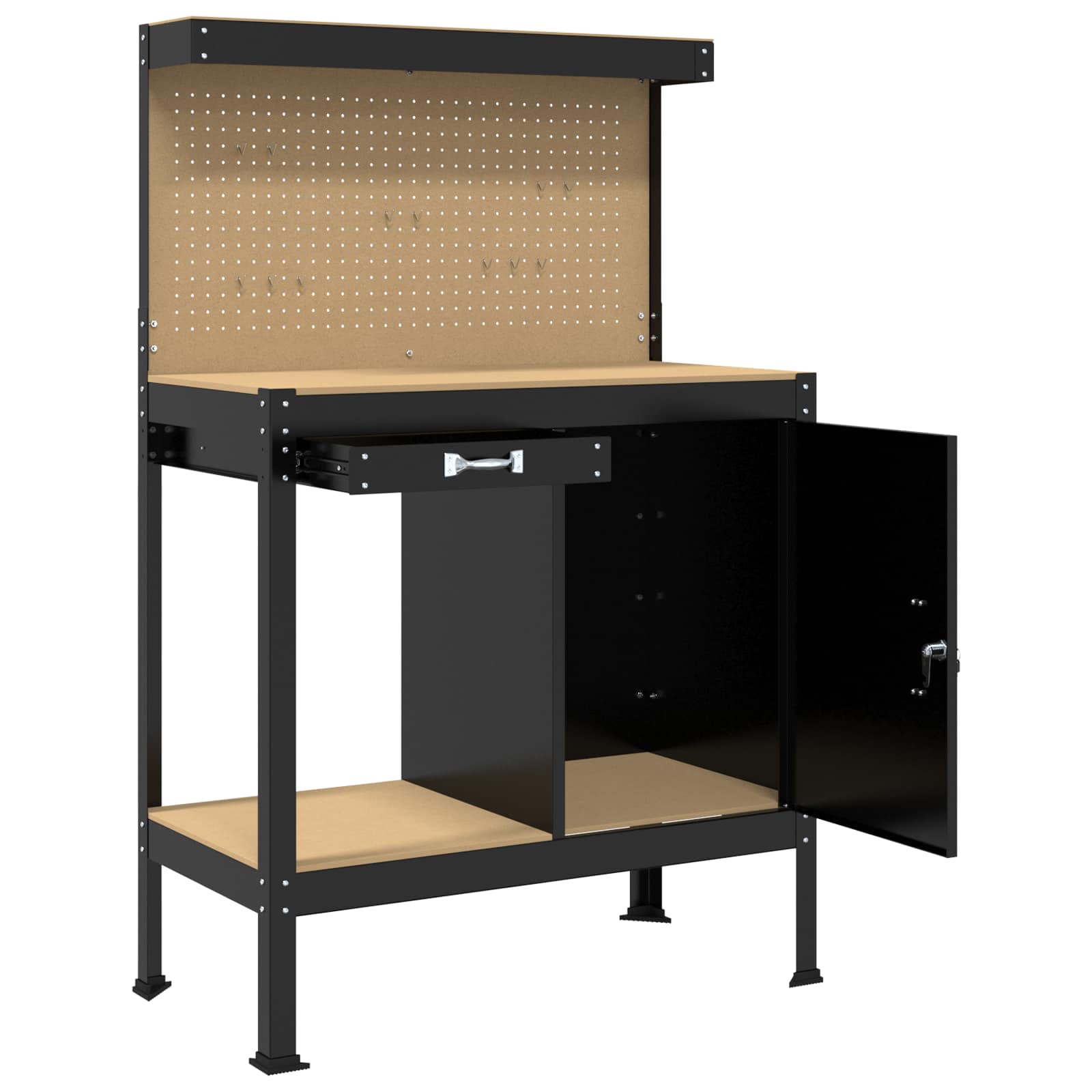 Banci de lucru cu sertar Negru 81 x 41 x 145 cm Lemn compozit — imaginea 5