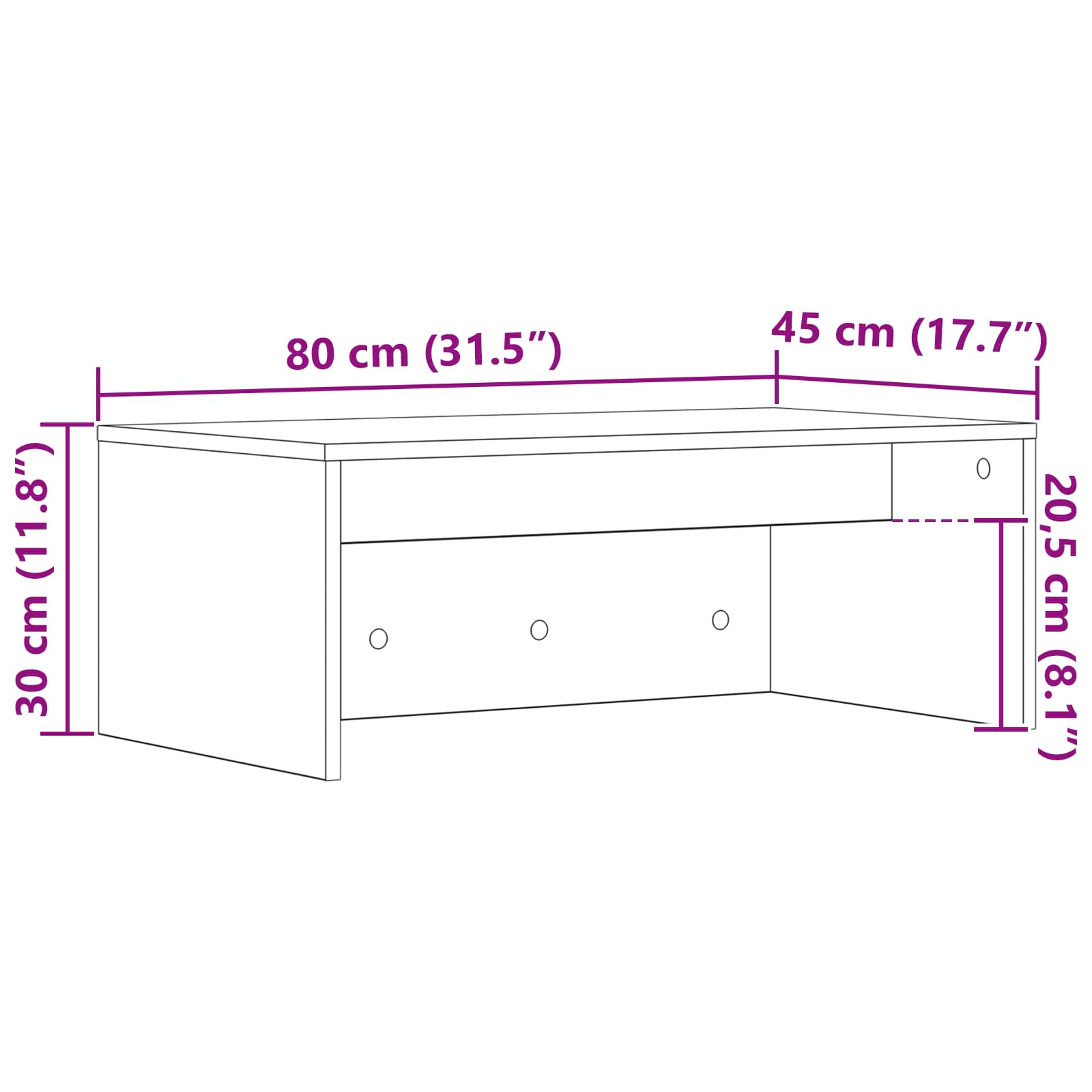 Birou montat pe perete Pe perete Gri din beton 80 x 45 x 30 cm — imaginea 11