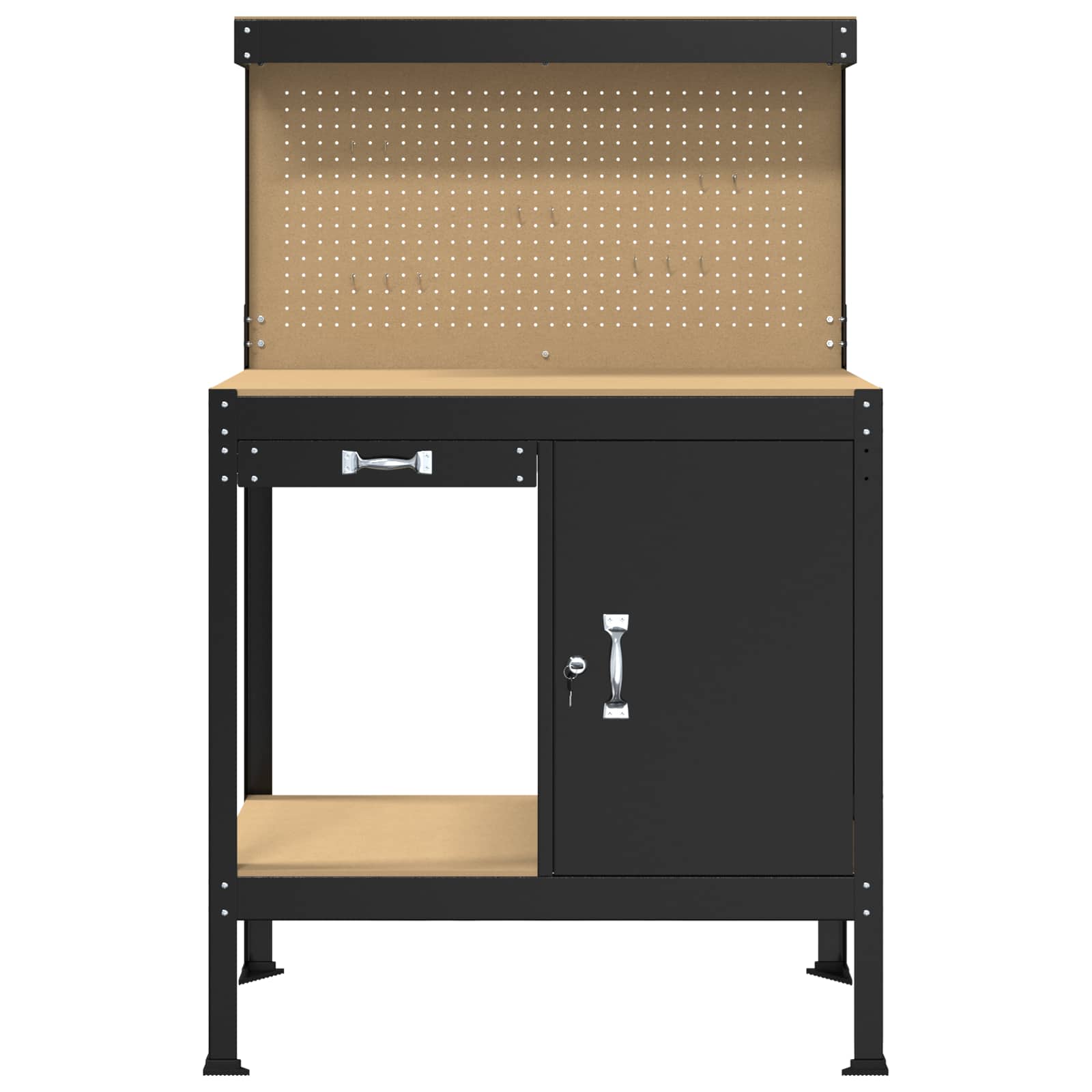 Banci de lucru cu sertar Negru 81 x 41 x 145 cm Lemn compozit — imaginea 6