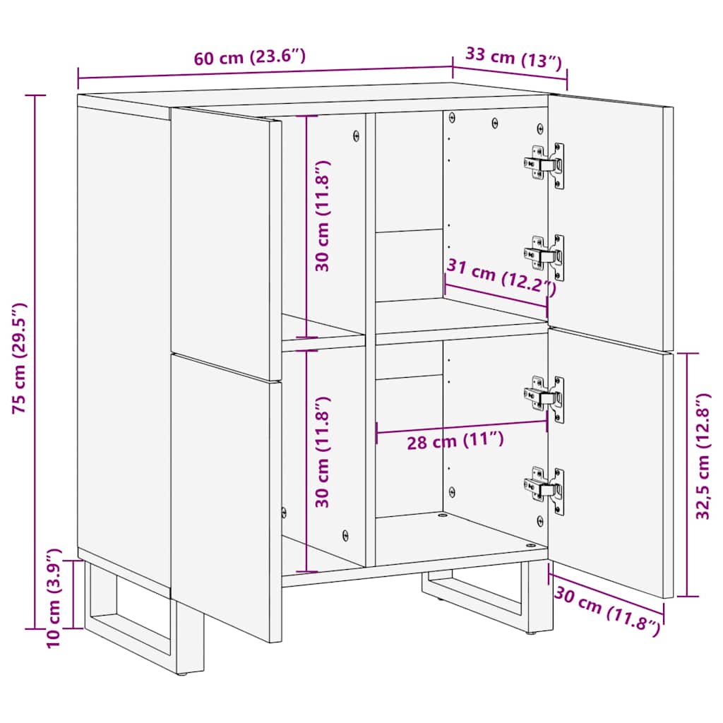 Bufet cu depozitare Maro 60 x 33,5 x 75 cm Lemn de mango solid — imaginea 11