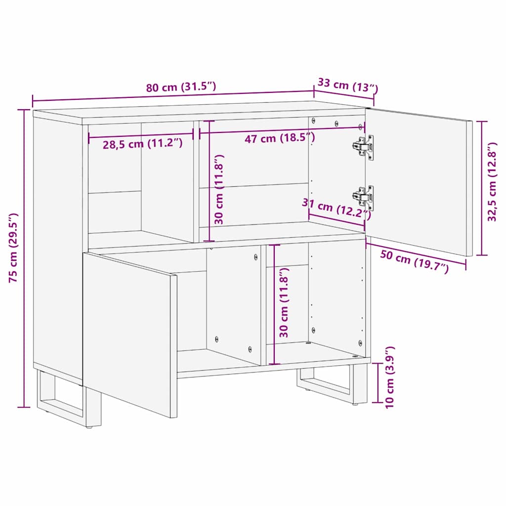 Bufet cu depozitare Maro 80 x 33,5 x 75 cm Lemn de mango solid — imaginea 12