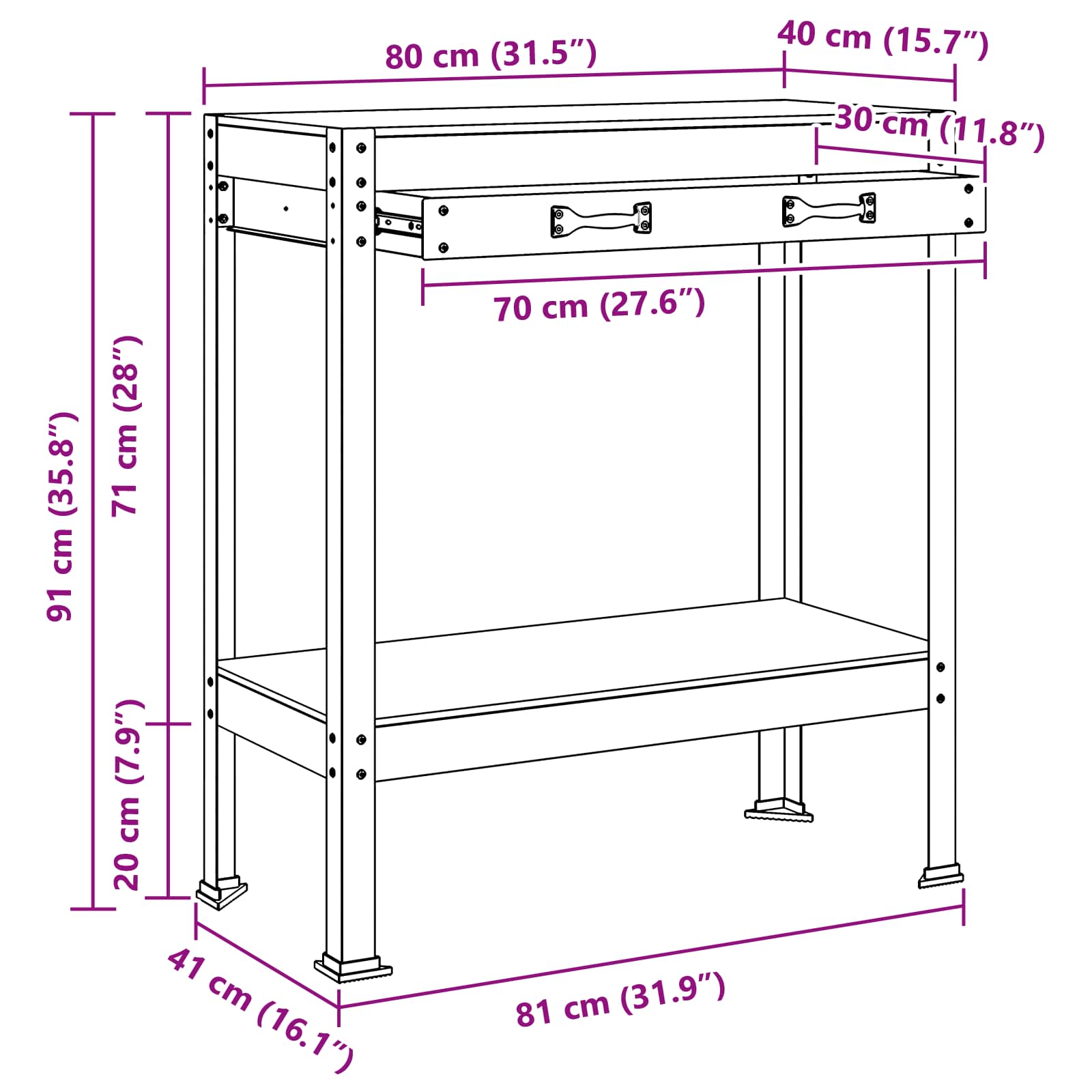 Banci de lucru cu sertar Negru 81 x 41 x 145 cm Lemn compozit — imaginea 12