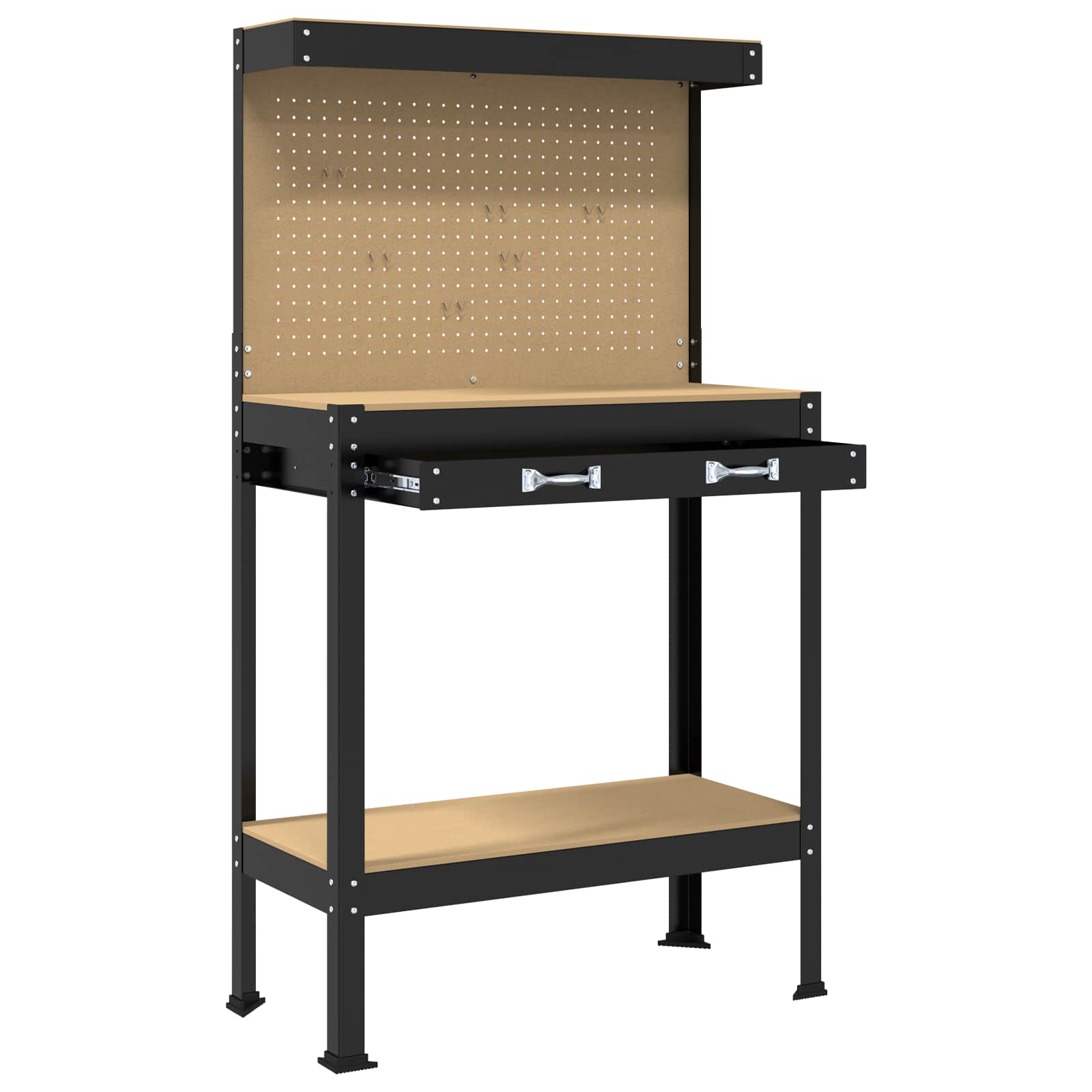 Banci de lucru cu sertar Negru 81 x 41 x 145 cm Lemn compozit — imaginea 5