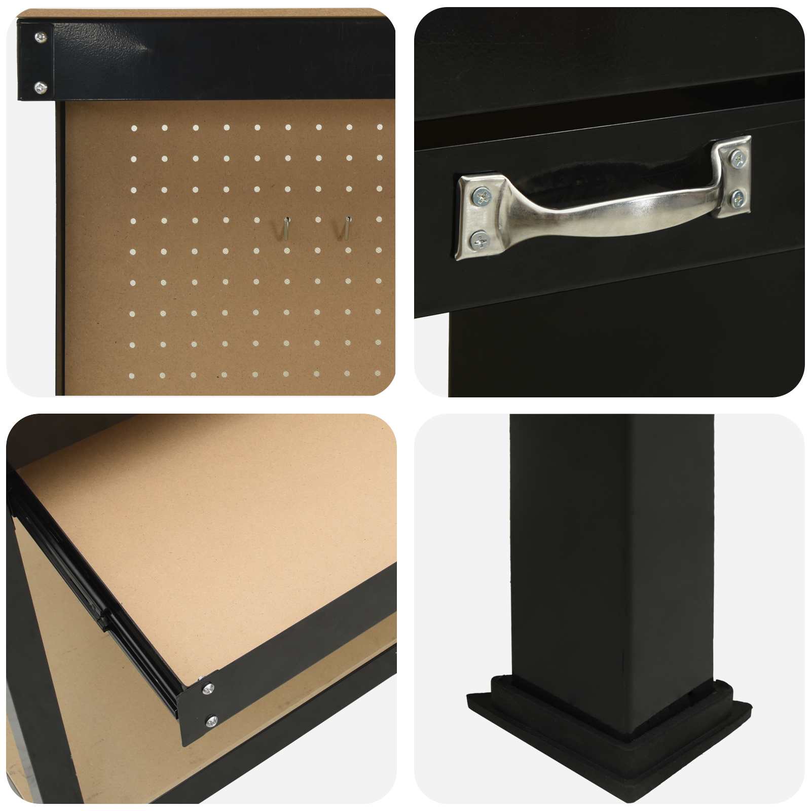 Banci de lucru cu sertar Negru 81 x 41 x 145 cm Lemn compozit — imaginea 9