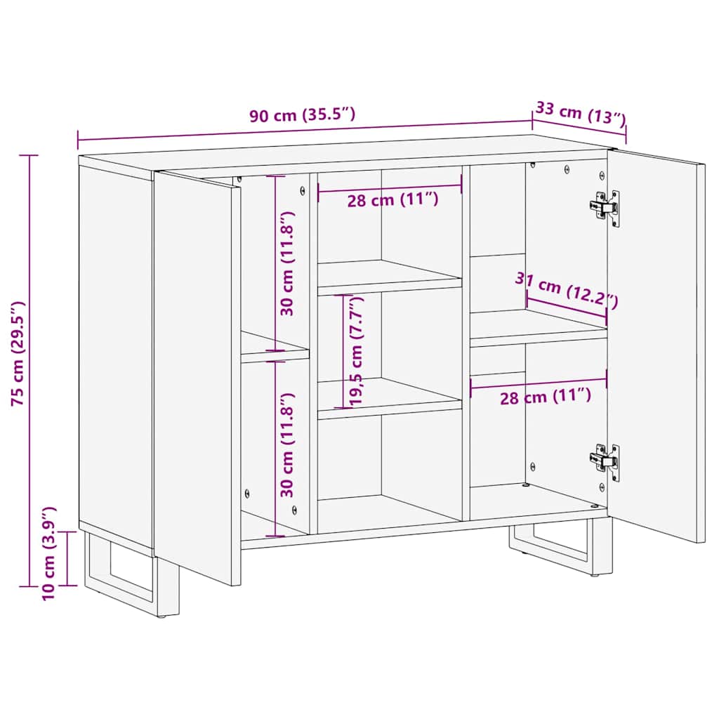 Bufet cu depozitare Maro 40 x 33,5 x 110 cm Lemn de mango solid — imaginea 11