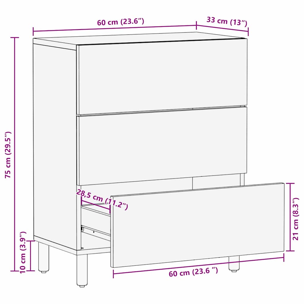 Bufet Finisaj Acacia Maro 60 x 33,5 x 75 cm Lemn de mango solid — imaginea 10