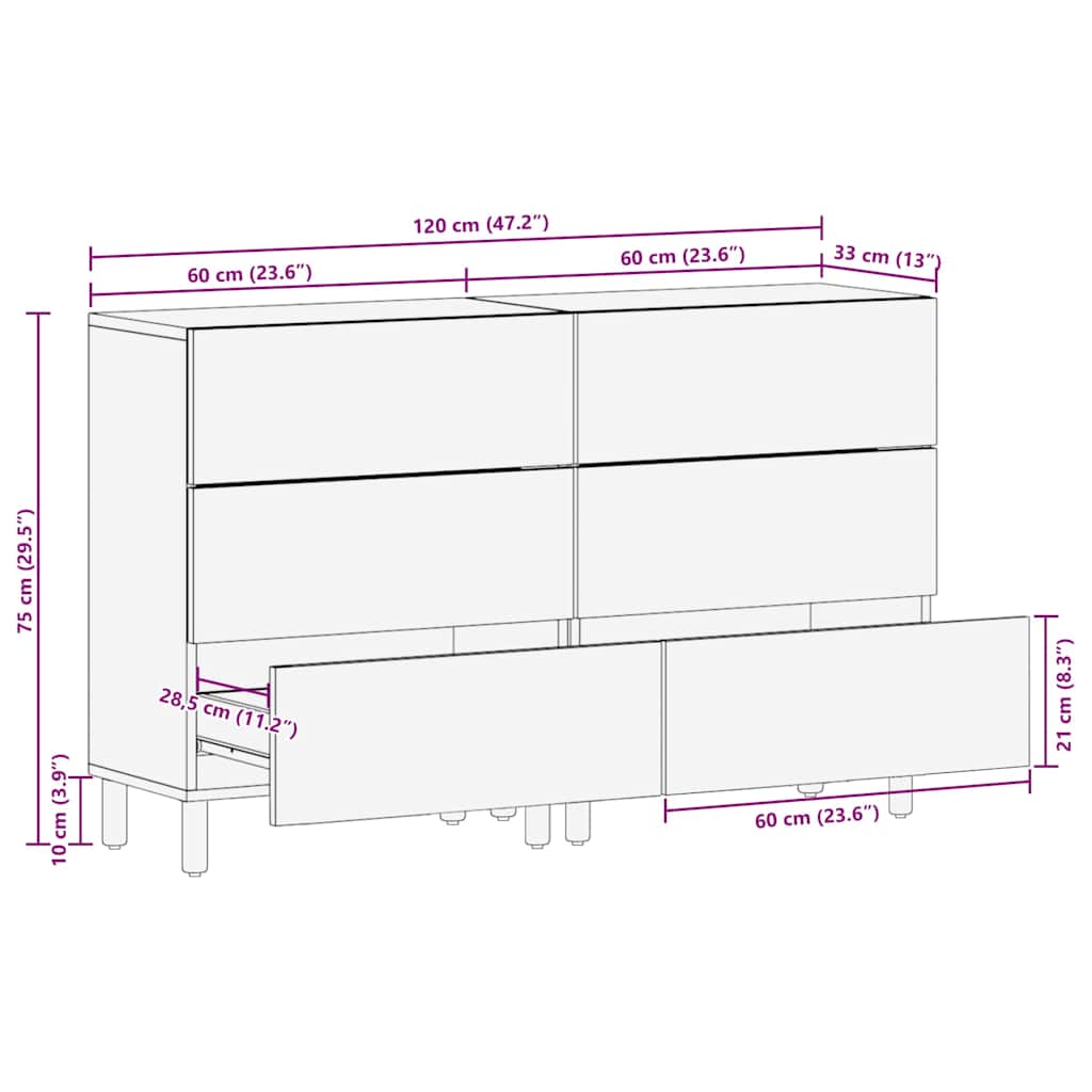 Bufet Finisaj Acacia Maro Lemn de mango solid — imaginea 11