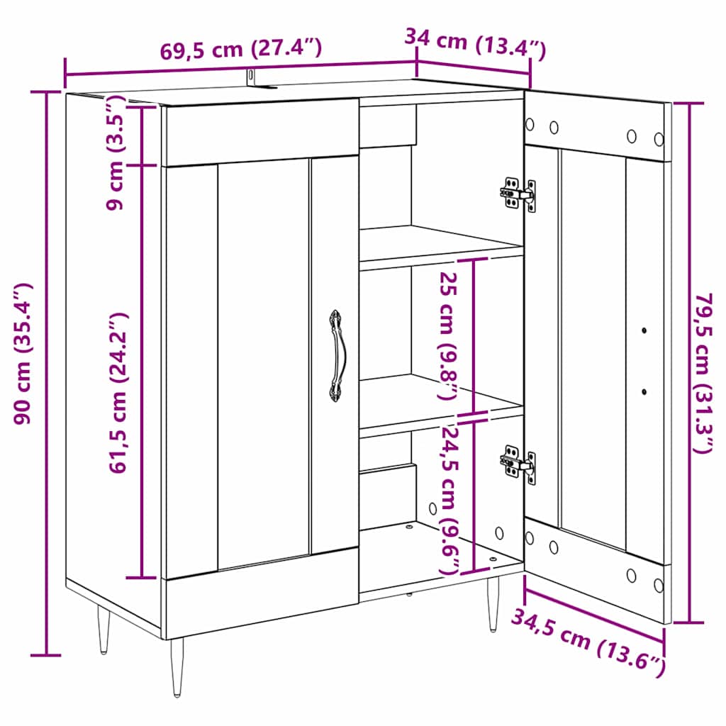 Bufet Lemn vechi 69,5 x 34 x 90 cm Lemn compozit — imaginea 13