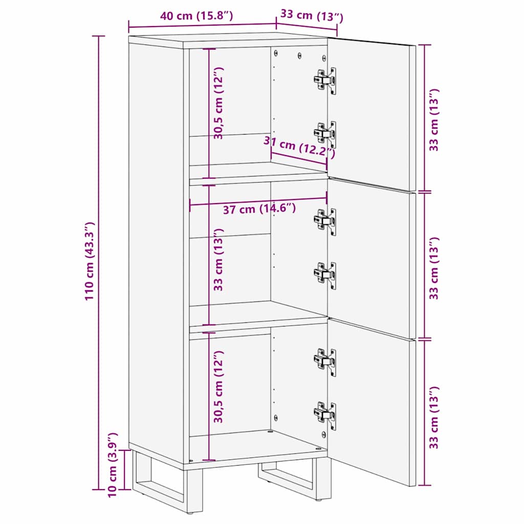 Bufet cu sertar Maro 60 x 33,5 x 100 cm Lemn de mango solid — imaginea 11