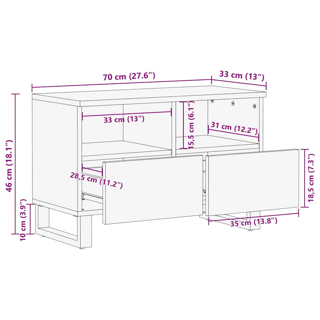 Cabinet TV cu sertar Maro 70 x 33,5 x 46 cm Lemn de mango solid — imaginea 11
