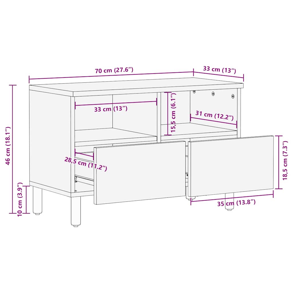Cabinet TV cu sertar Finisaj Acacia Maro 70 x 33,5 x 46 cm — imaginea 10