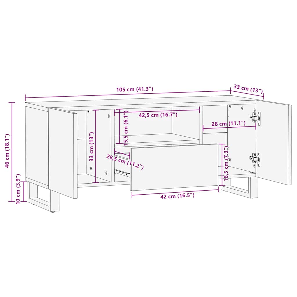 Cabinet TV cu usa Maro 105 x 33,5 x 46 cm Lemn de mango solid — imaginea 12