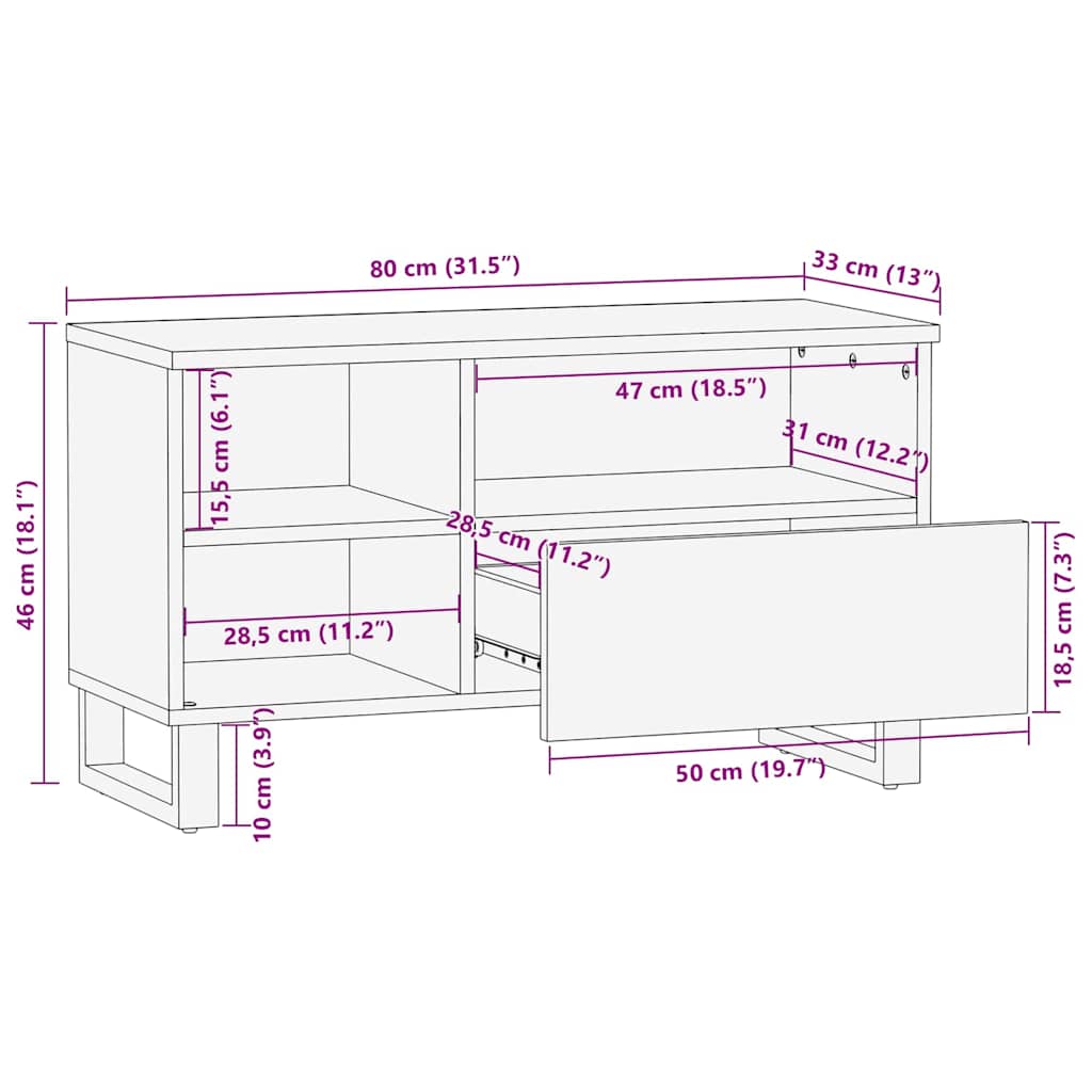 Cabinet TV cu sertar Maro 80 x 33,5 x 46 cm Lemn de mango solid — imaginea 12