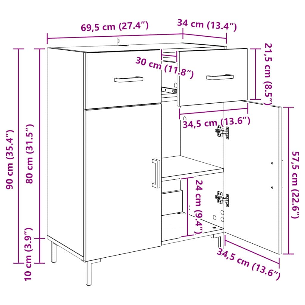 Bufet Stejar Artizanal 69,5 x 34 x 90 cm Lemn compozit — imaginea 11