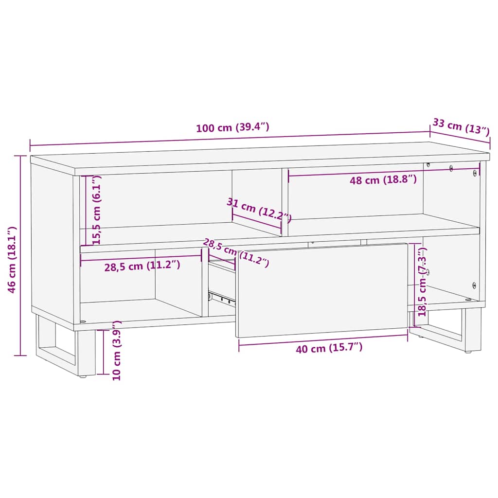 Cabinet TV cu raft Maro 100 x 33,5 x 46 cm Lemn de mango solid — imaginea 11