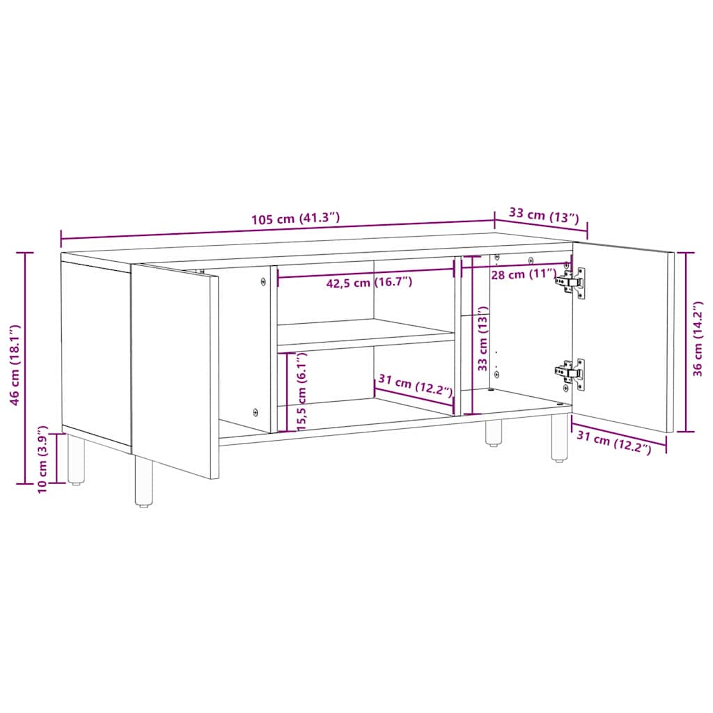 Cabinet TV cu raft Finisaj Acacia Maro 105 x 33,5 x 46 cm — imaginea 10