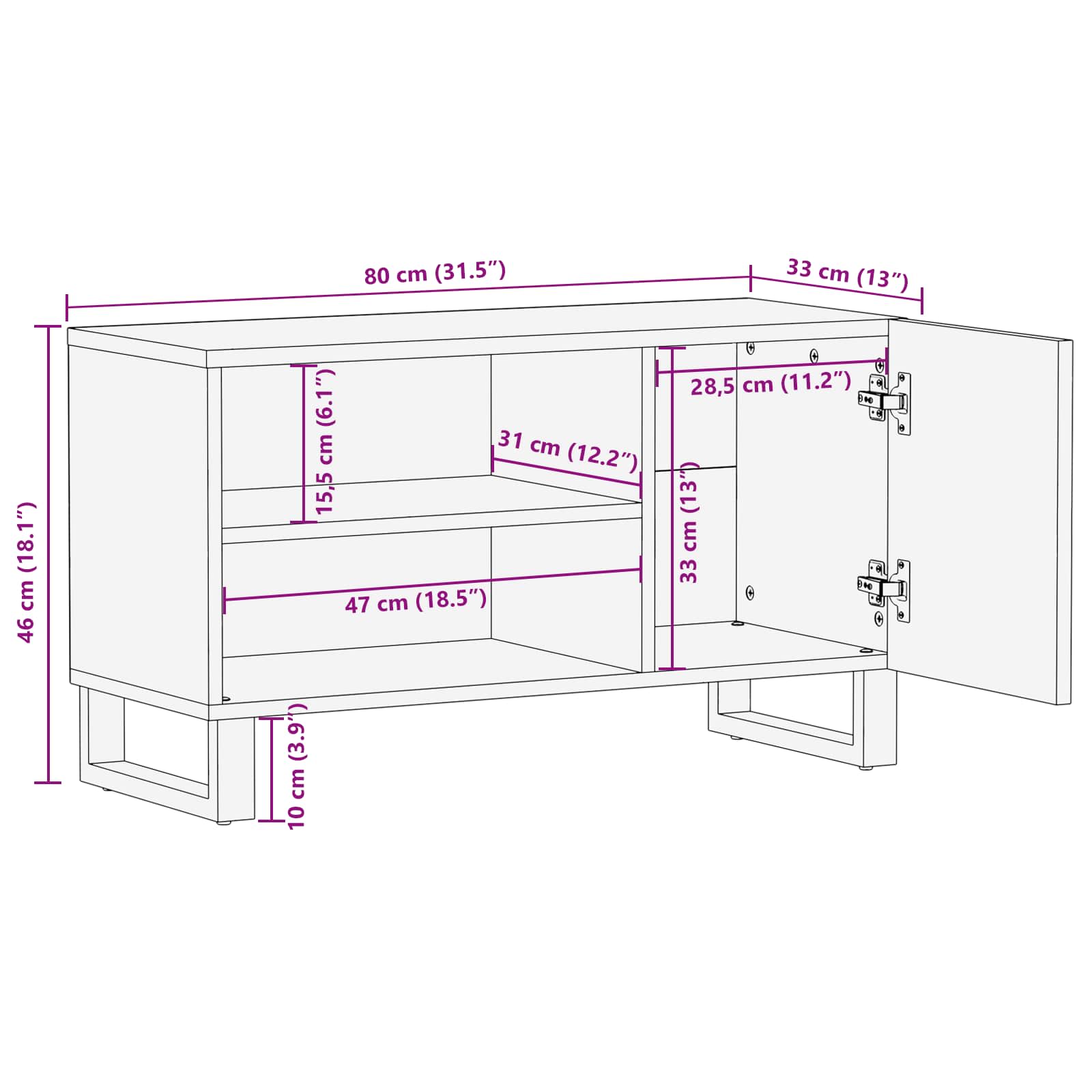 Cabinet TV cu raft Maro 80 x 31,5 x 46 cm Lemn de mango solid — imaginea 12