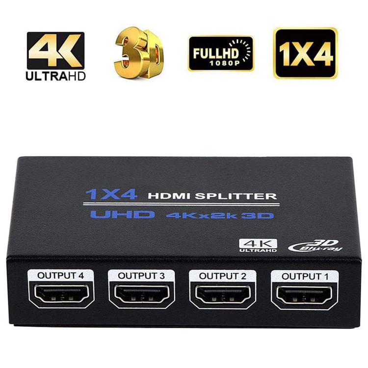 Splitter HDMI 1x4 4K cu Amplificator Staryon® 1 In 4 Out HDMI - HDMI 1.4b, Suport 3D, Alimentare 5V/2A, Negru
