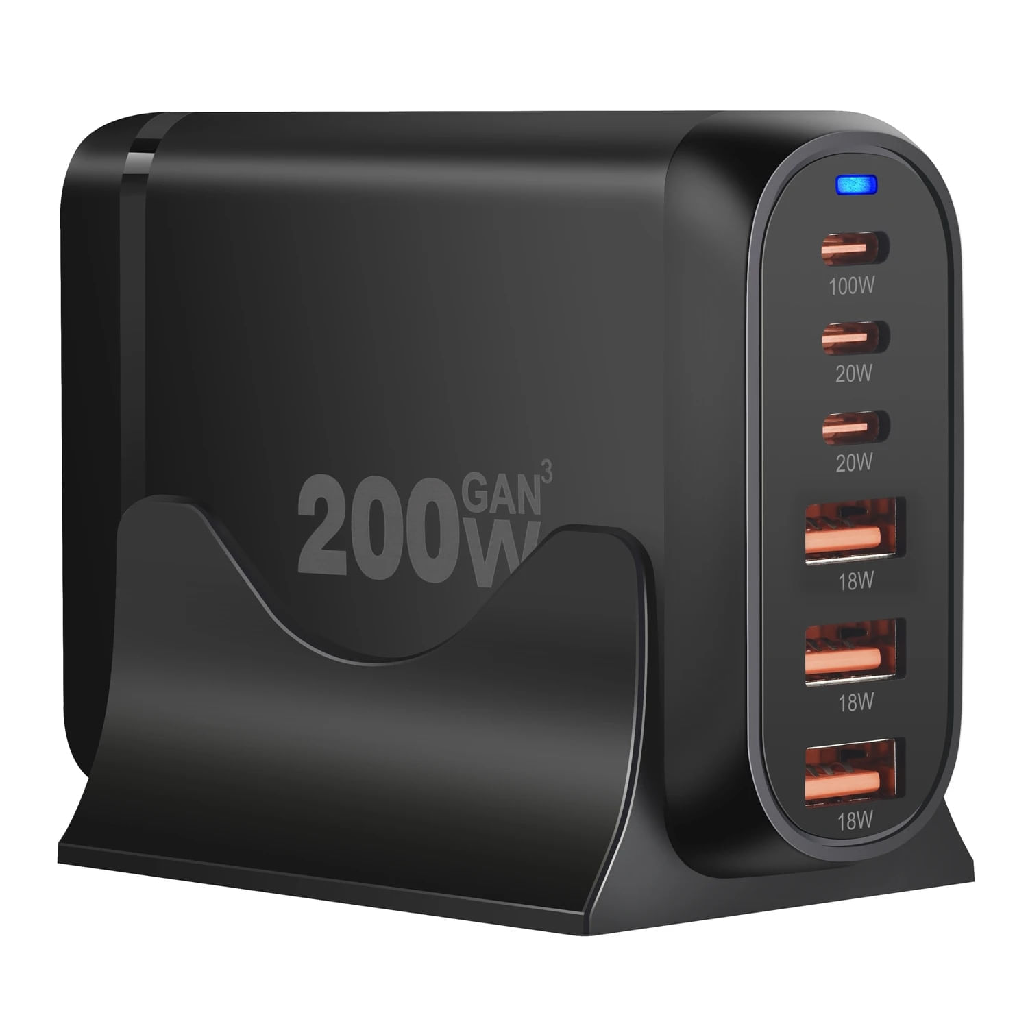 Statie de Incarcare USB 200W GaN PRO 6 in 1, 3 USB-C & 3 USB-A, Staryon®, Negru