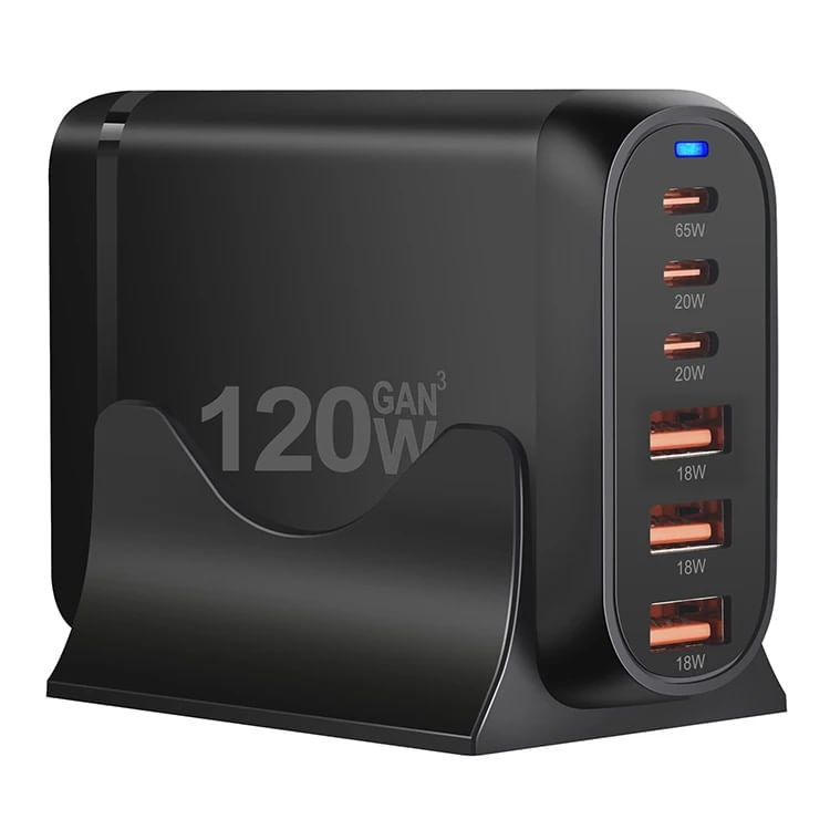 Statie de Incarcare USB 120W GaN PRO 6 in 1, 3 USB-C & 3 USB-A, Staryon®, Negru