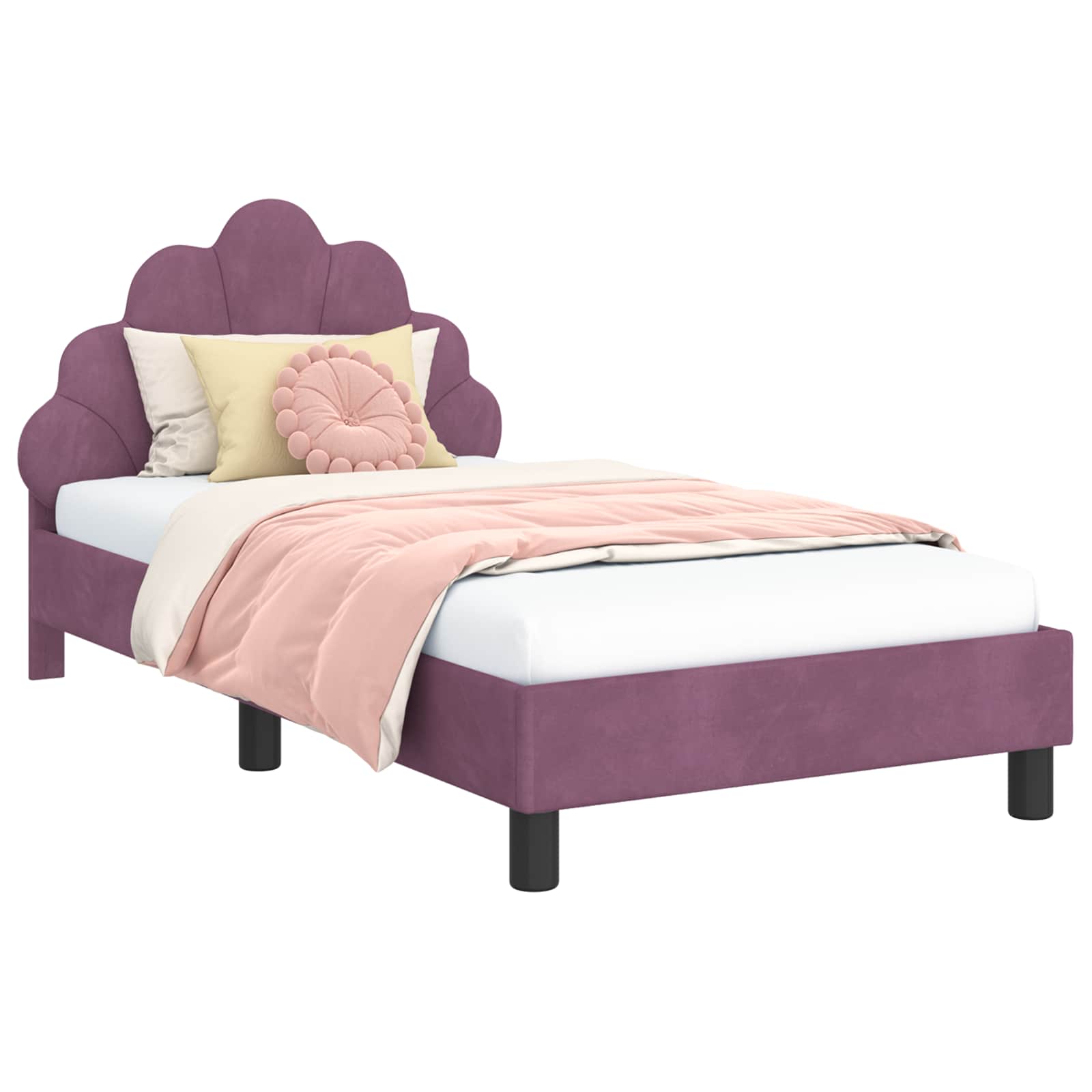 Cadru de pat pentru copii cu spatar Violet 80 x 160 cm Catifea