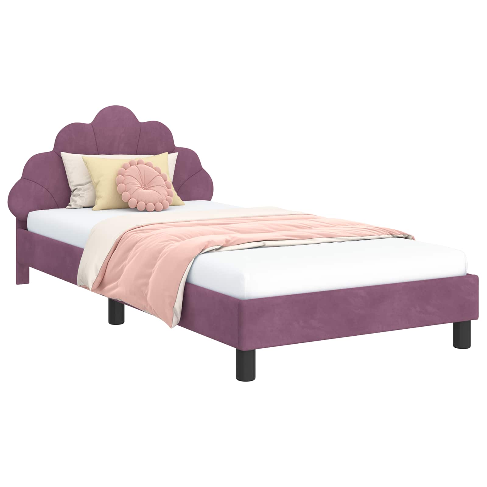 Cadru de pat pentru copii cu spatar Violet 80 x 200 cm Catifea