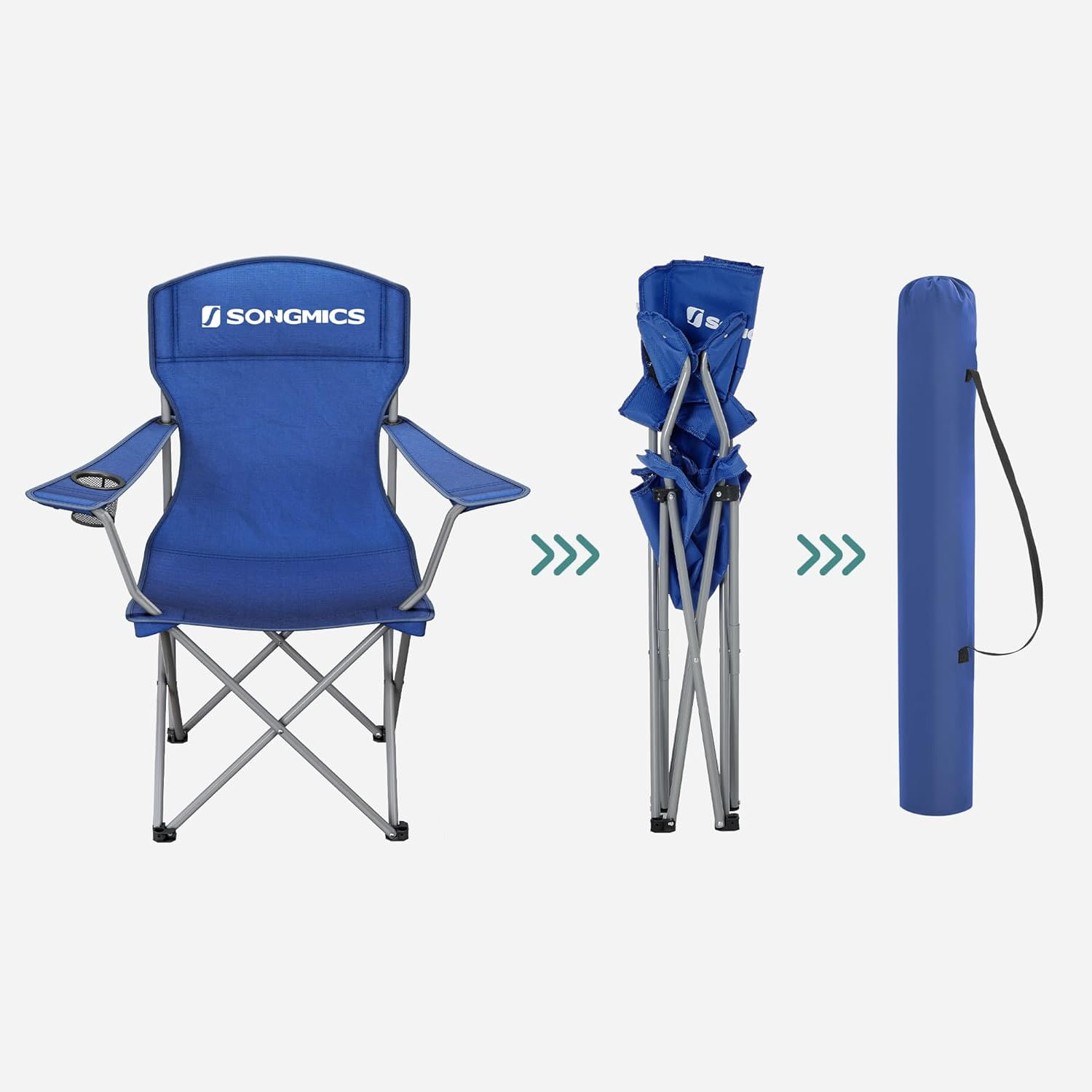 Set 2 scaune pliabile de camping sau pescuit, suport pahar, maxim 150kg, albastru — imaginea 2