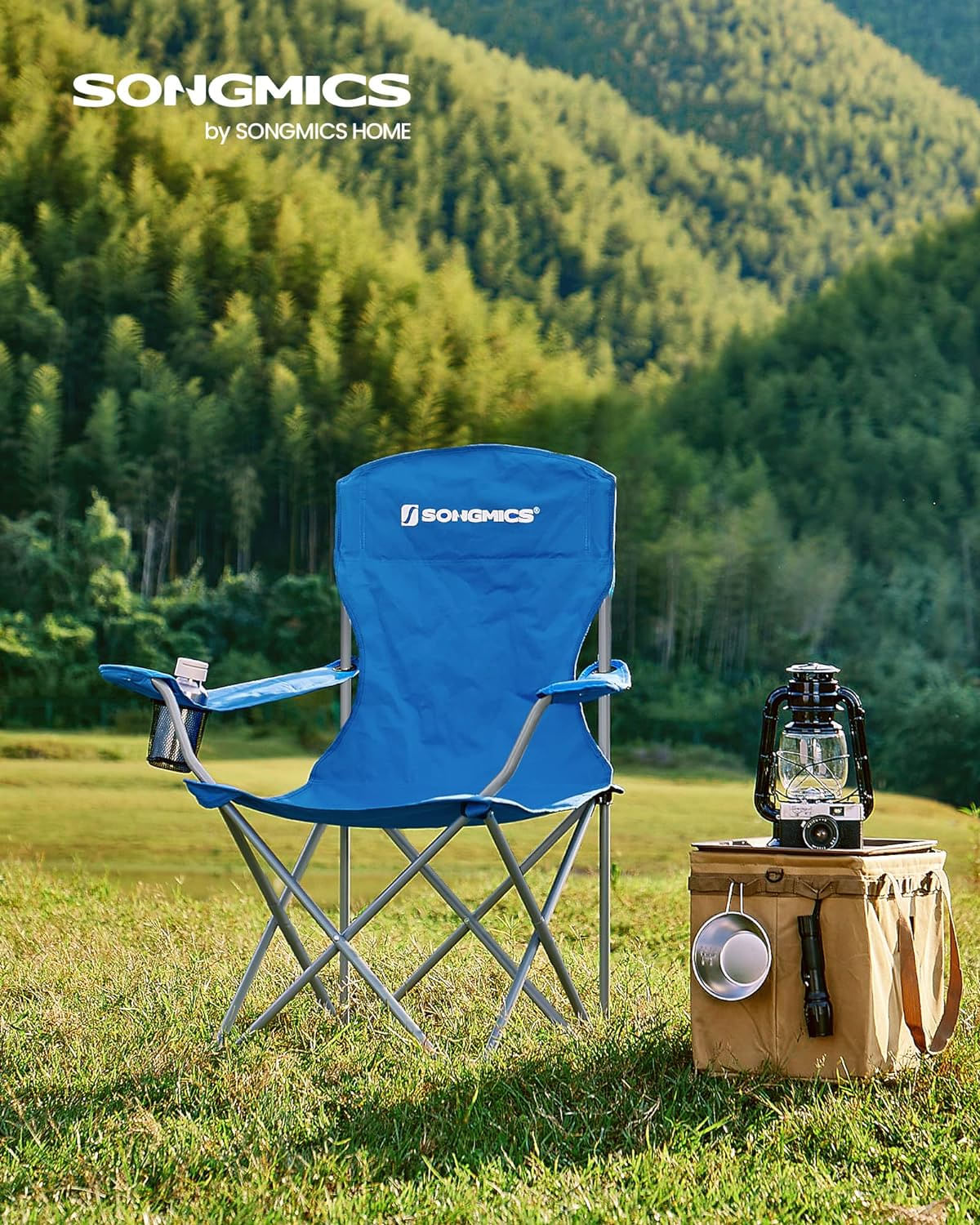 Set 2 scaune pliabile de camping sau pescuit, suport pahar, maxim 150kg, albastru — imaginea 4