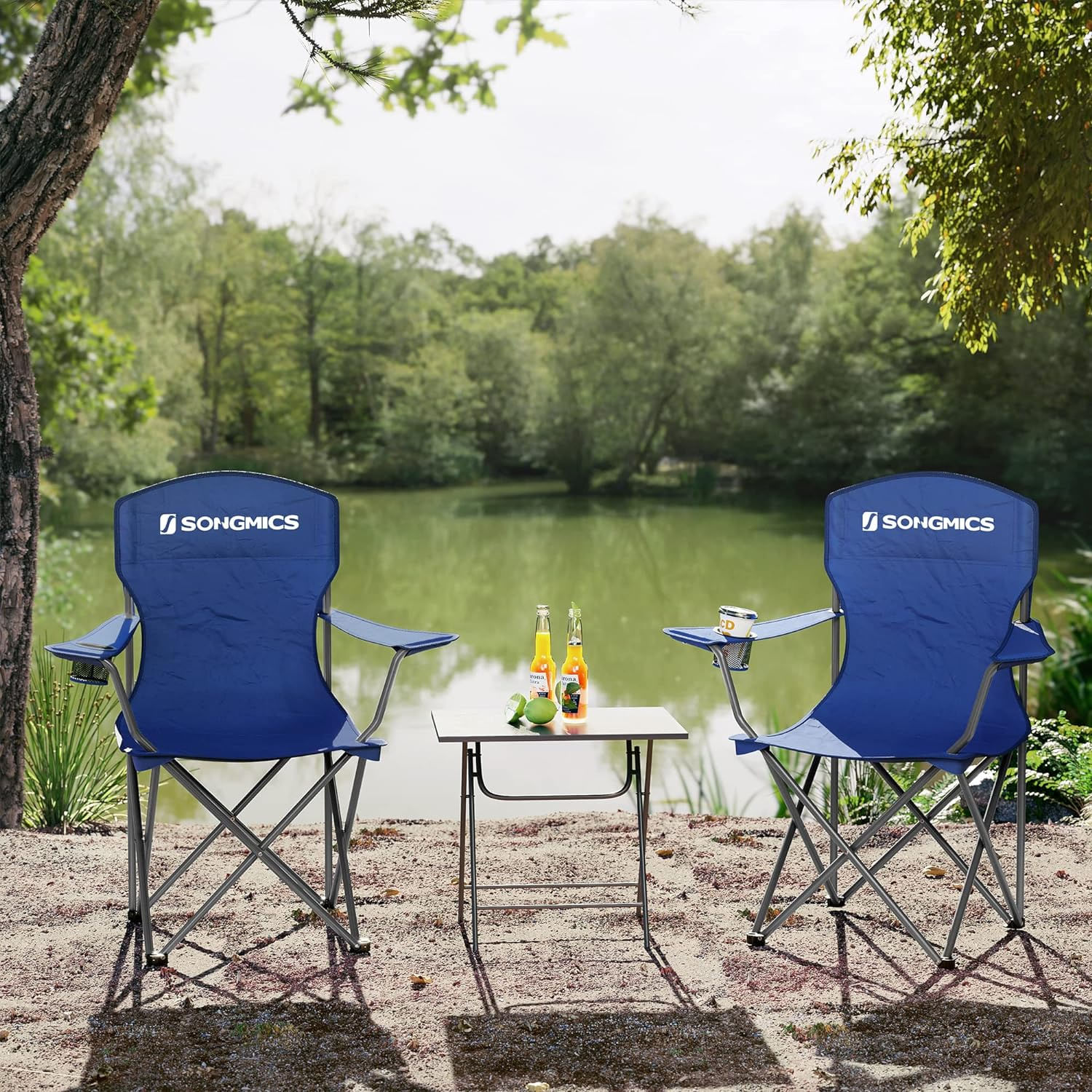 Set 2 scaune pliabile de camping sau pescuit, suport pahar, maxim 150kg, albastru — imaginea 10