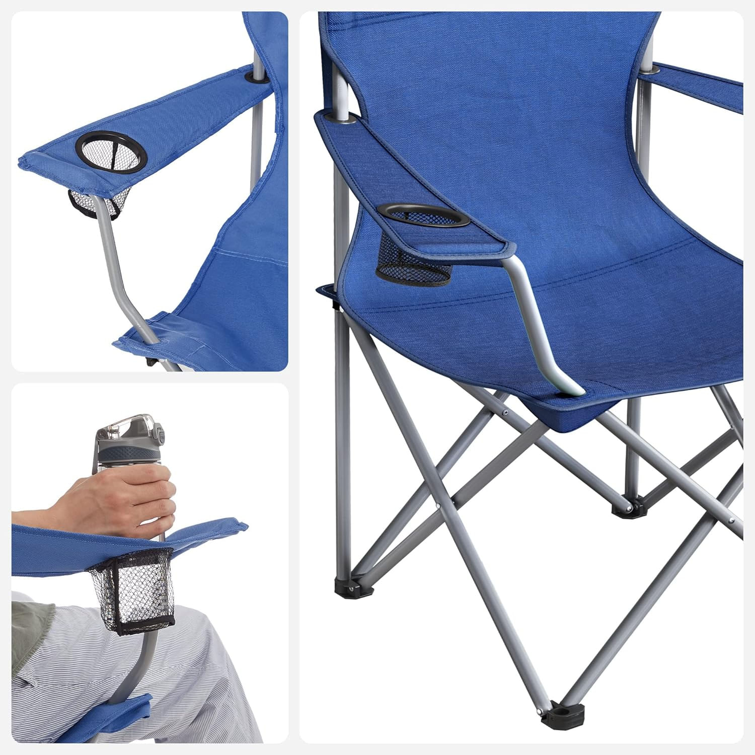 Set 2 scaune pliabile de camping sau pescuit, suport pahar, maxim 150kg, albastru — imaginea 11