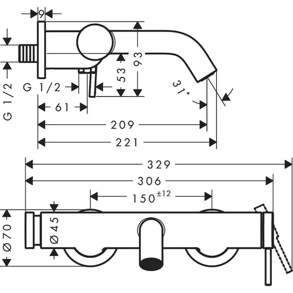 Baterie cada - dus Hansgrohe Tecturis S — imaginea 3