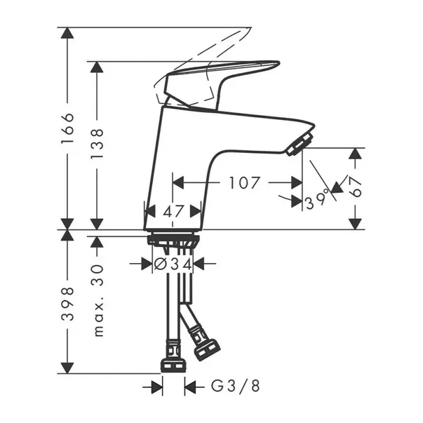 Baterie lavoar Hansgrohe Logis 70 cu ventil Push-Open crom — imaginea 4