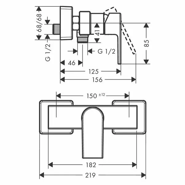 Baterie dus Hansgrohe Vernis Shape monocomanda negru mat — imaginea 2