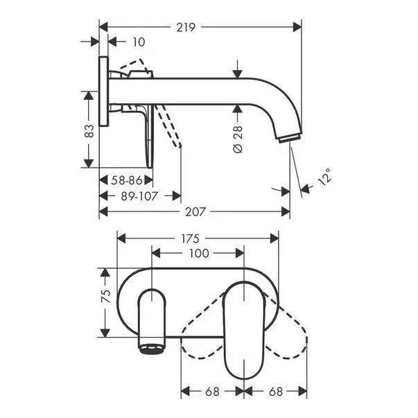 Baterie lavoar incastrata Hansgrohe Vernis Shape pipa 20 cm crom lucios fara corp ingropat — imaginea 2