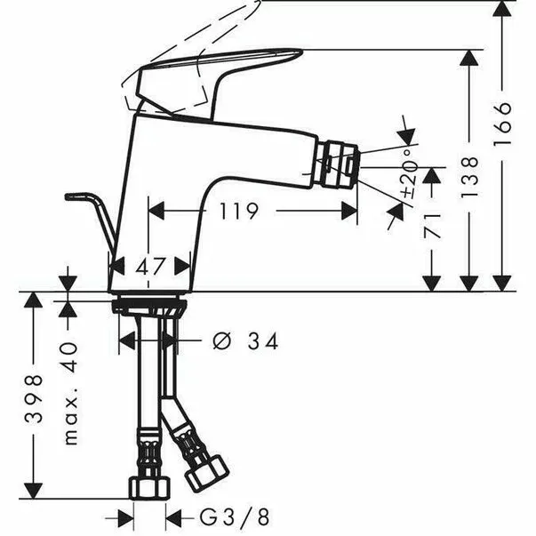 Baterie bideu Hansgrohe Logis 70 monocomanda crom lucios — imaginea 2
