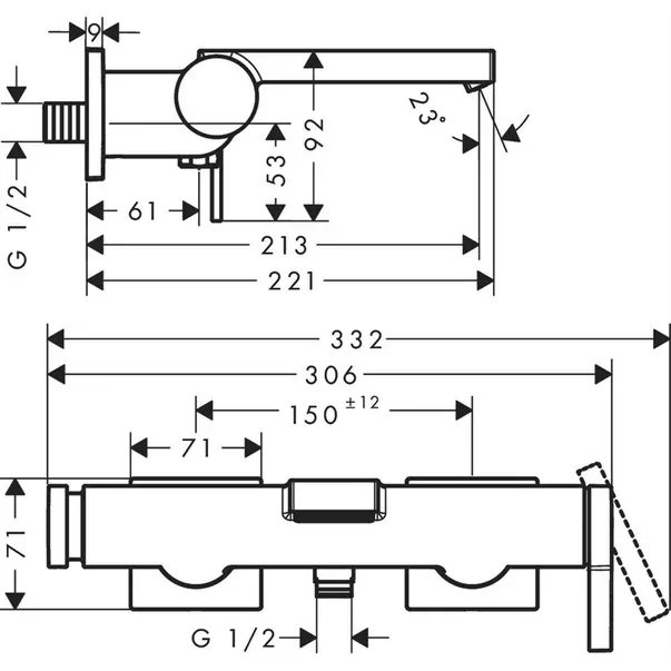 Baterie cada - dus Hansgrohe Tecturis E — imaginea 2