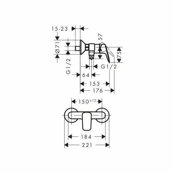 Baterie dus Hansgrohe Logis monocomanda crom lucios — imaginea 3