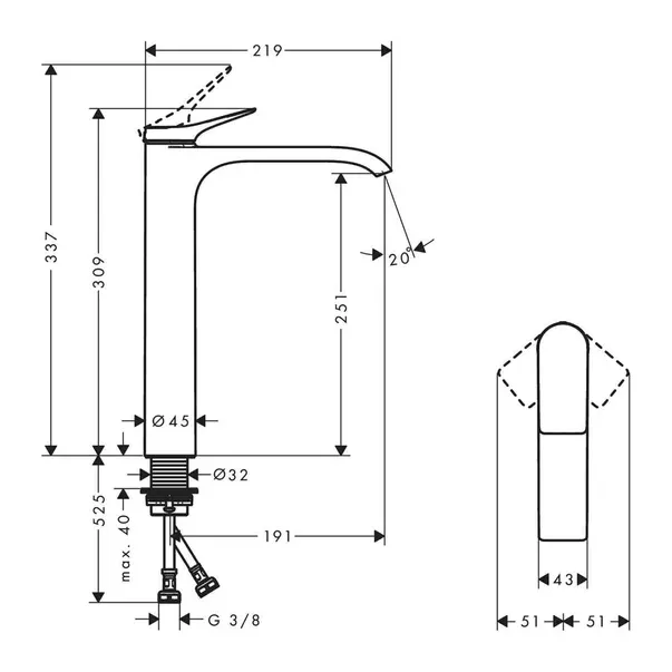 Baterie lavoar inalta Hansgrohe Vivenis 250 monocomanda negru mat — imaginea 2