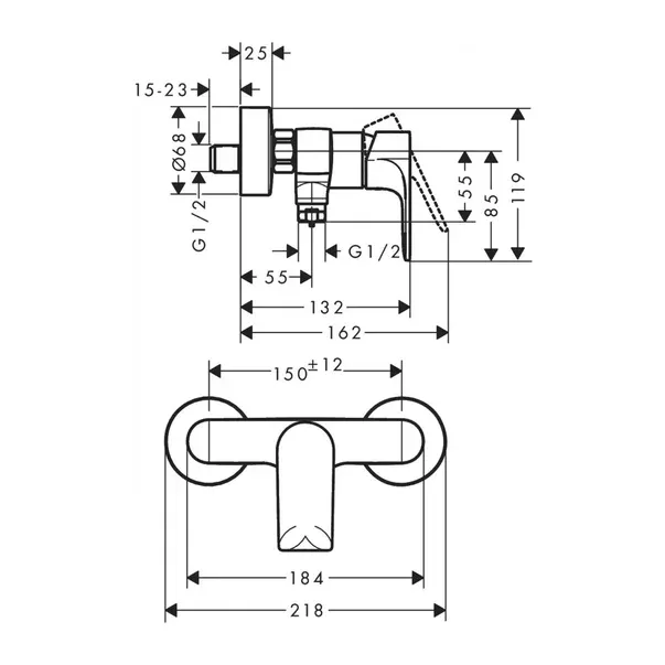 Baterie dus Hansgrohe Rebris E monocomanda negru mat — imaginea 2