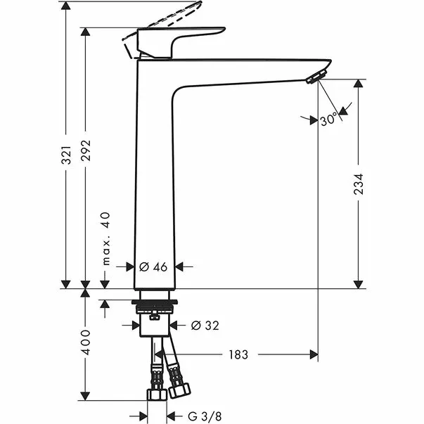 Baterie lavoar inalta Hansgrohe Talis E 240 crom lucios monocomanda — imaginea 2
