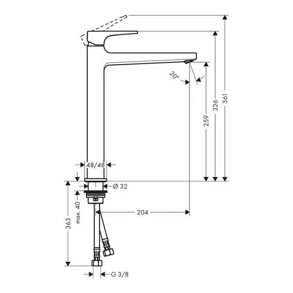 Baterie lavoar inalta Hansgrohe Metropol 260 negru mat — imaginea 2