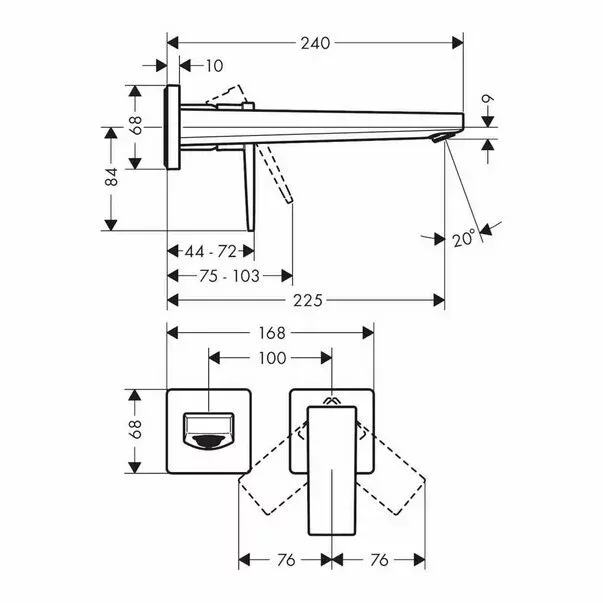 Baterie lavoar incastrata Hansgrohe Metropol 225 negru mat — imaginea 2