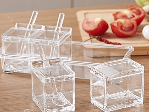 Organizator cu 4 recipiente transparente pentru condimente