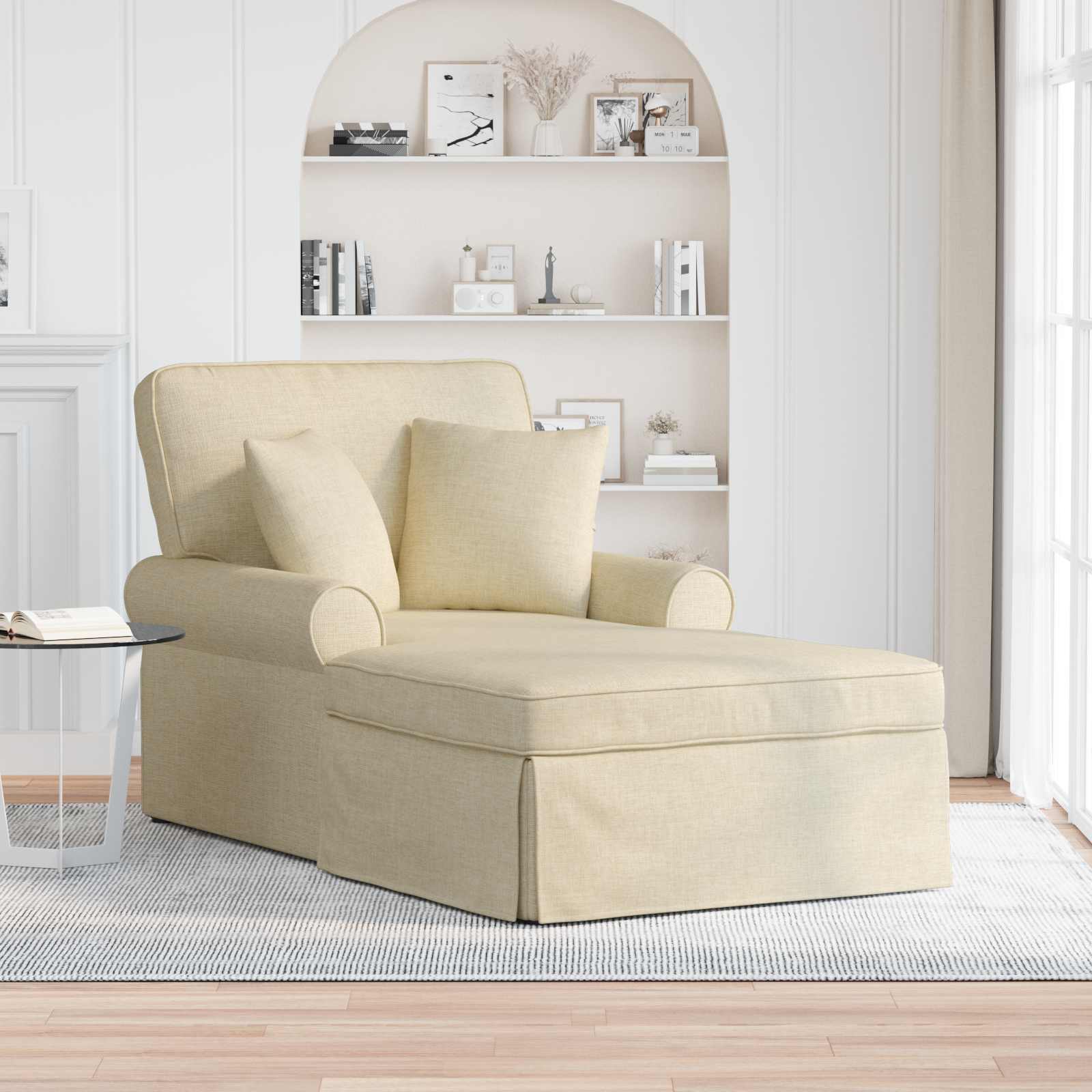 Fotoliu cu fusta cu perna Crem 91 x 157 x 91 cm tesatura — imaginea 2