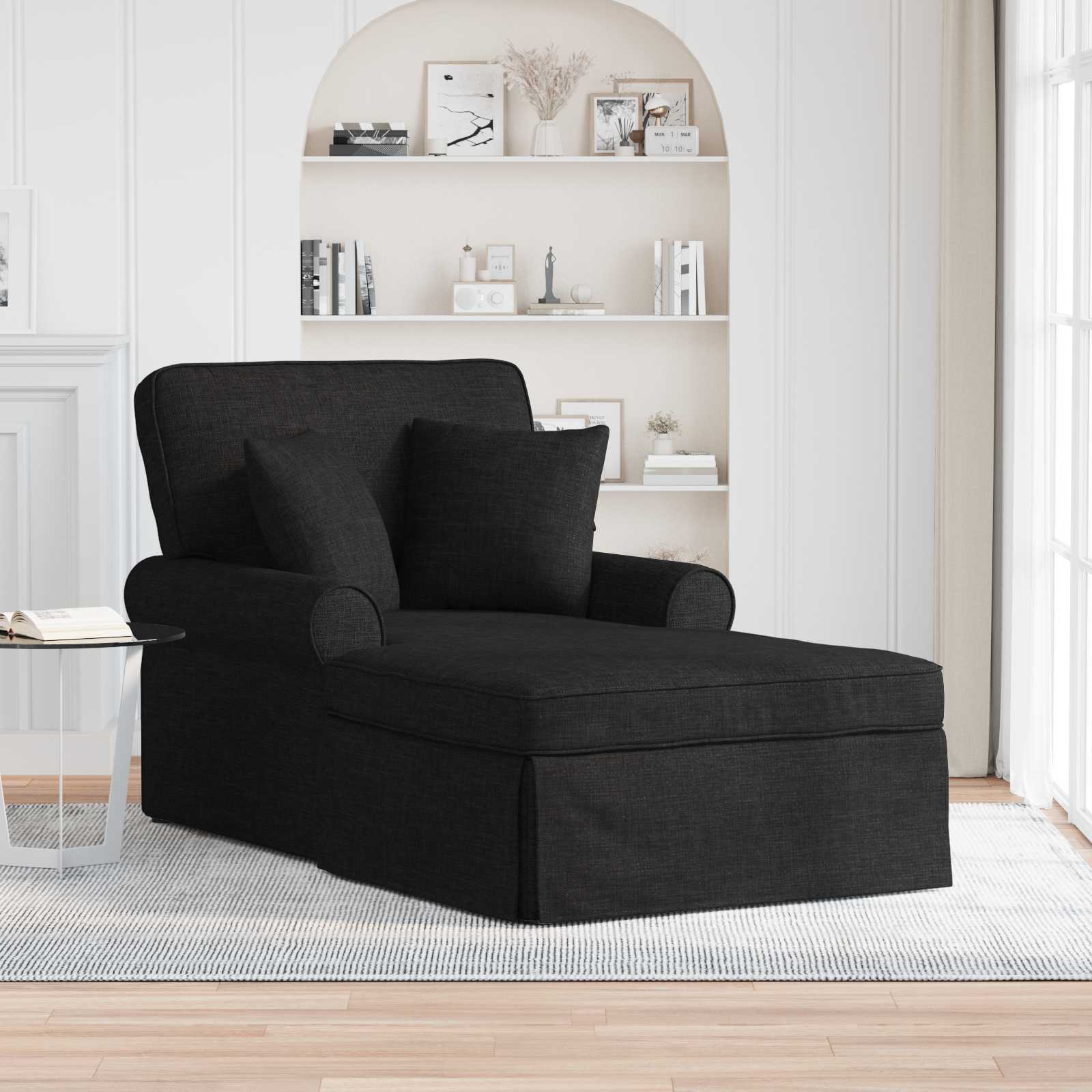 Fotoliu cu fusta cu perna Negru 91 x 157 x 91 cm tesatura — imaginea 2