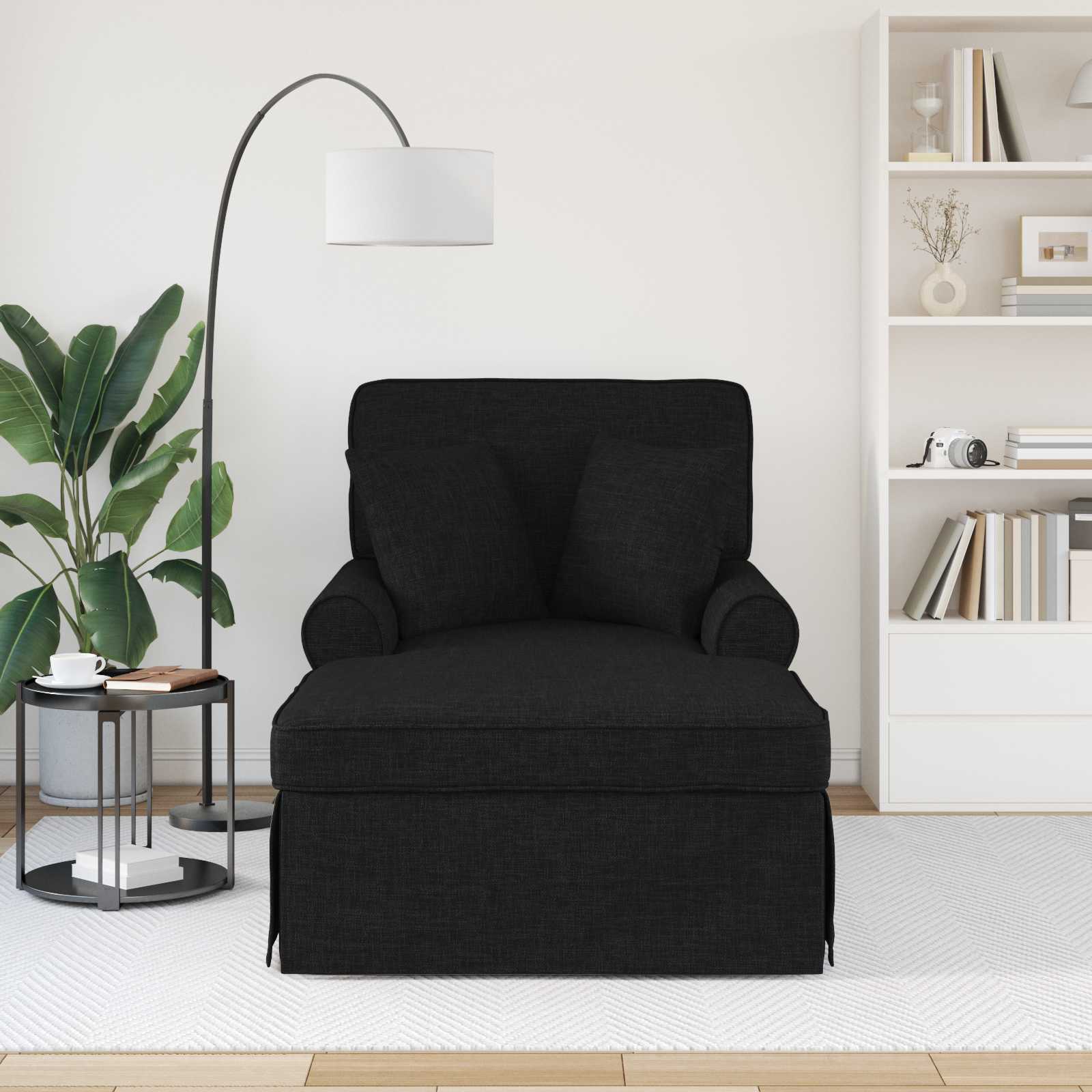 Fotoliu cu fusta cu perna Negru 91 x 157 x 91 cm tesatura — imaginea 3
