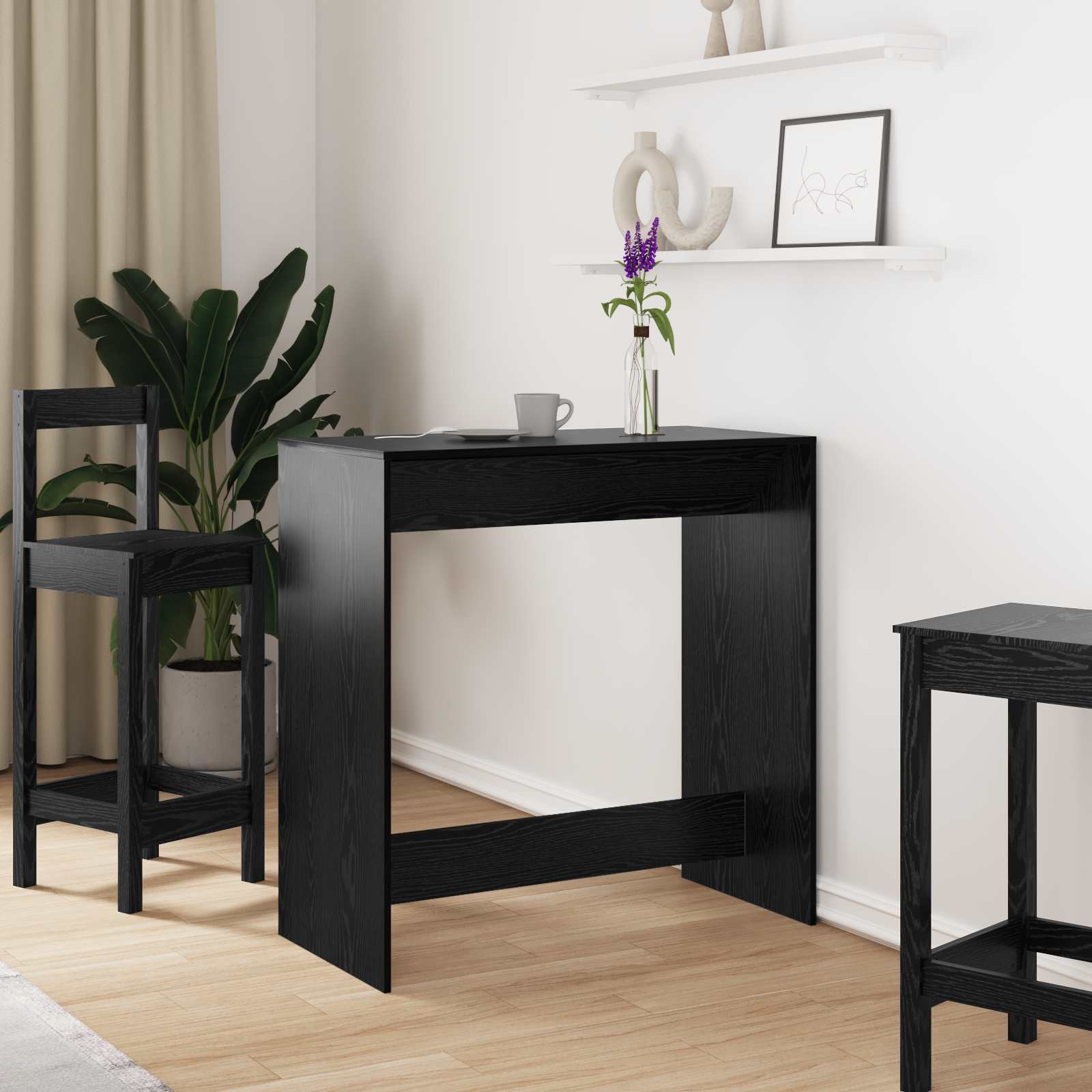 Masa de bar Stejar Negru 102 x 50 x 103,5 cm Lemn compozit — imaginea 2
