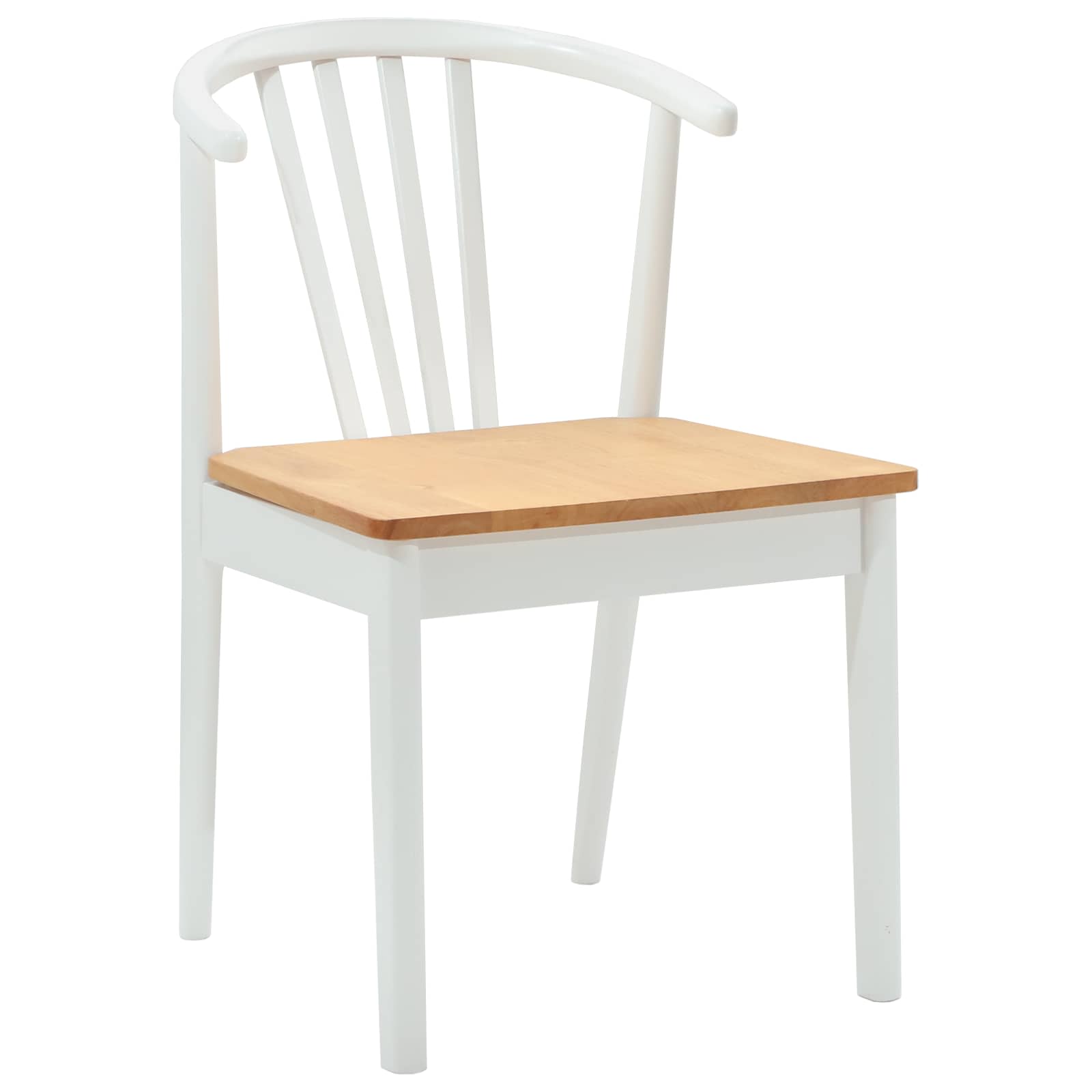 Scaun de sufragerie 2 pcs alb si natural Lemn de cauciuc solid — imaginea 4